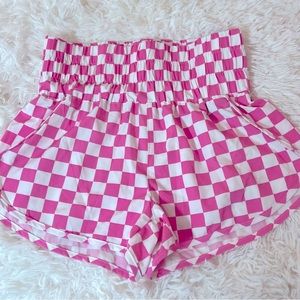 high waist pink checkered shorts